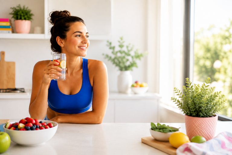 Woman preparing a healthy meal as she gets back on track after summer.
