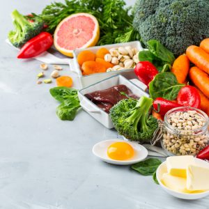 Balanced clean eating nutrition, food rich in vitamin a